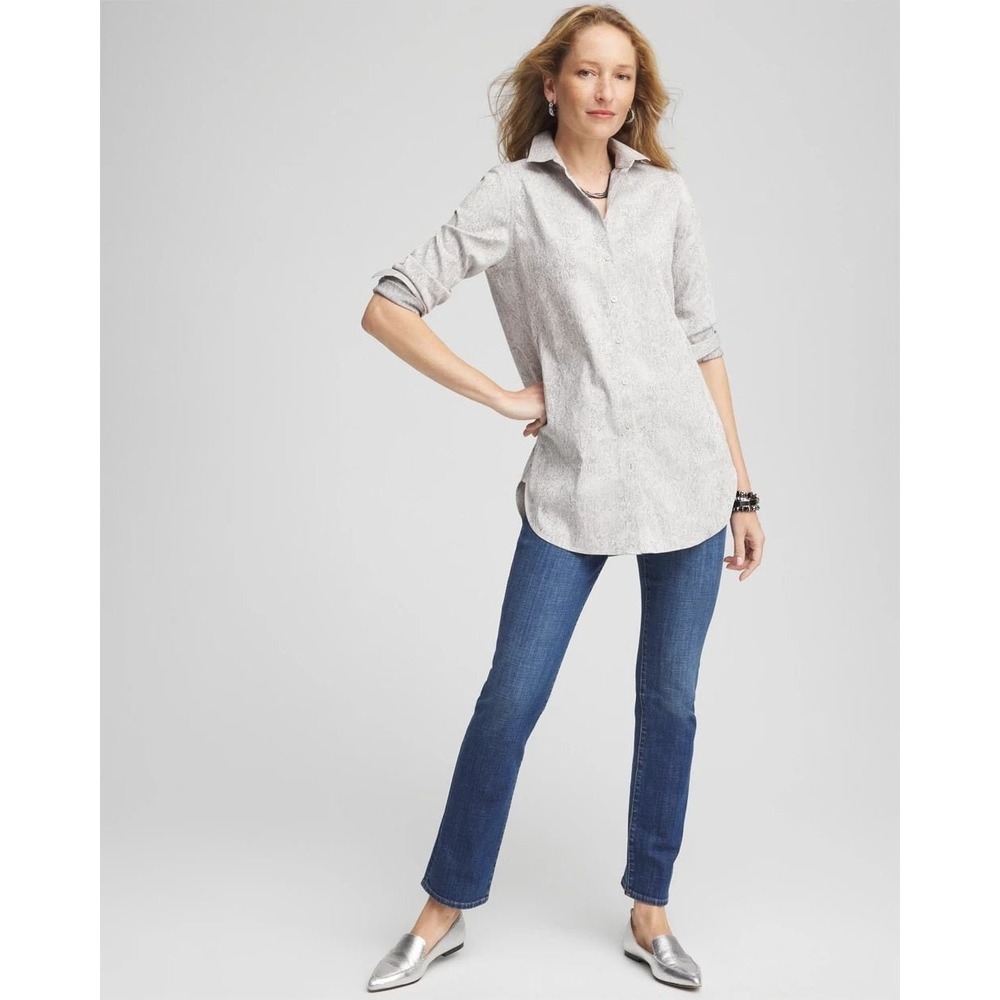 Chicos No Iron Python Print Jacquard Tunic Shirt Women 2.5 L XL Minimalist